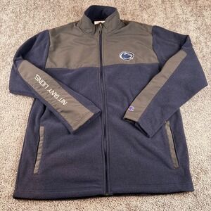 Penn State Fleece Mens L Navy‎ Gray Full ZIp Pockets Champion Lions Jacket